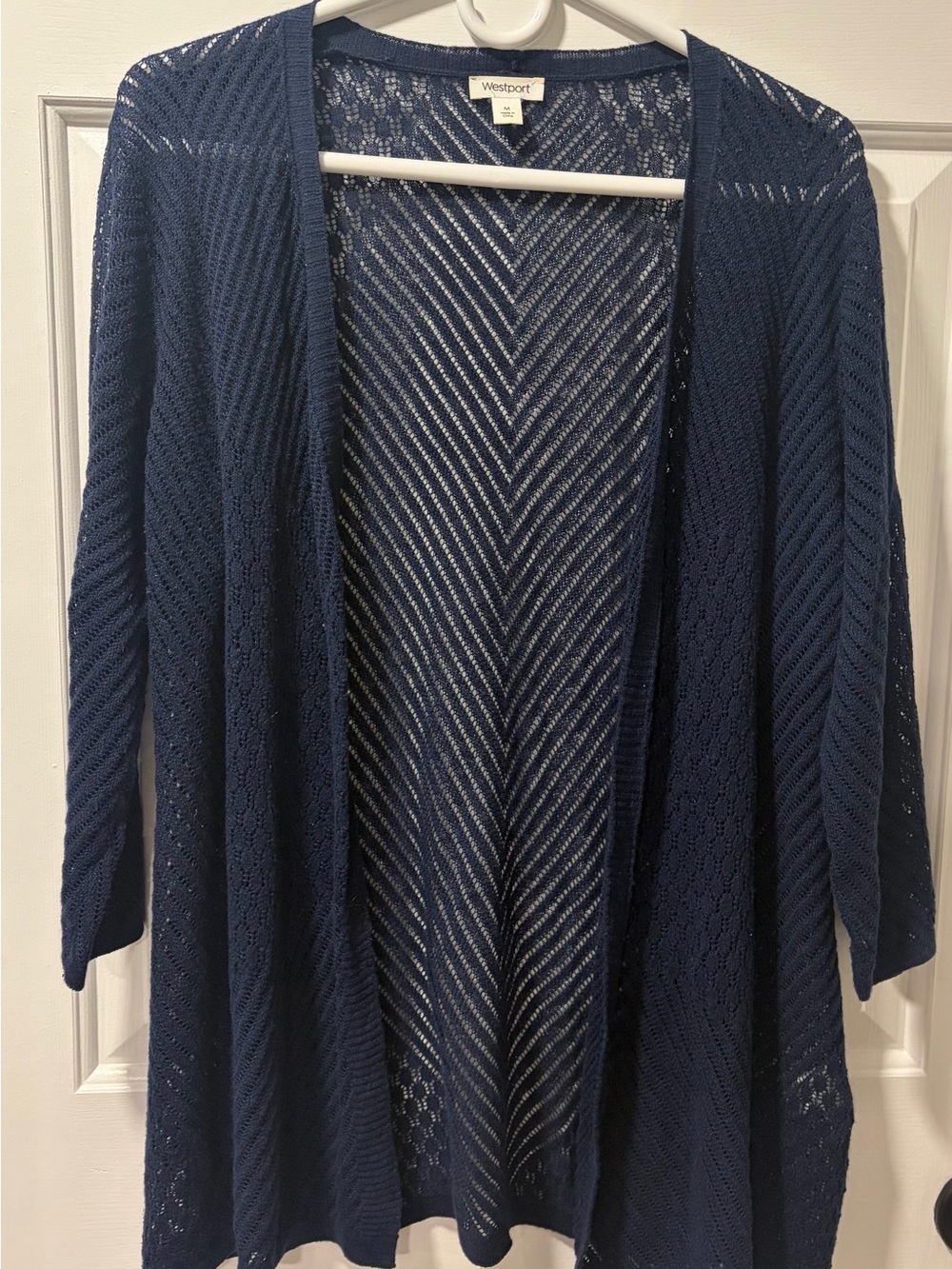 Westport Navy Open-Front Chevron Cardigan - size M